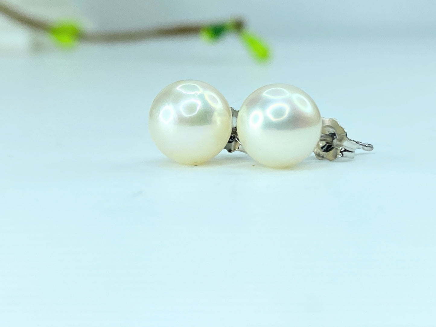 Platinum 950 8.0mm Cultured Pearl stud earrings 1.9g JR252