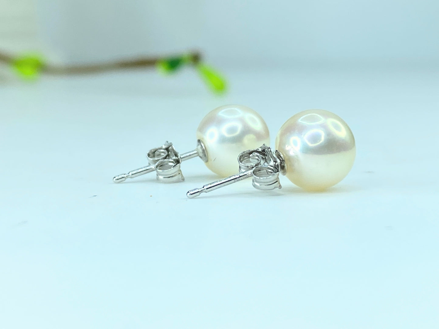 Platinum 950 8.0mm Cultured Pearl stud earrings 1.9g JR252