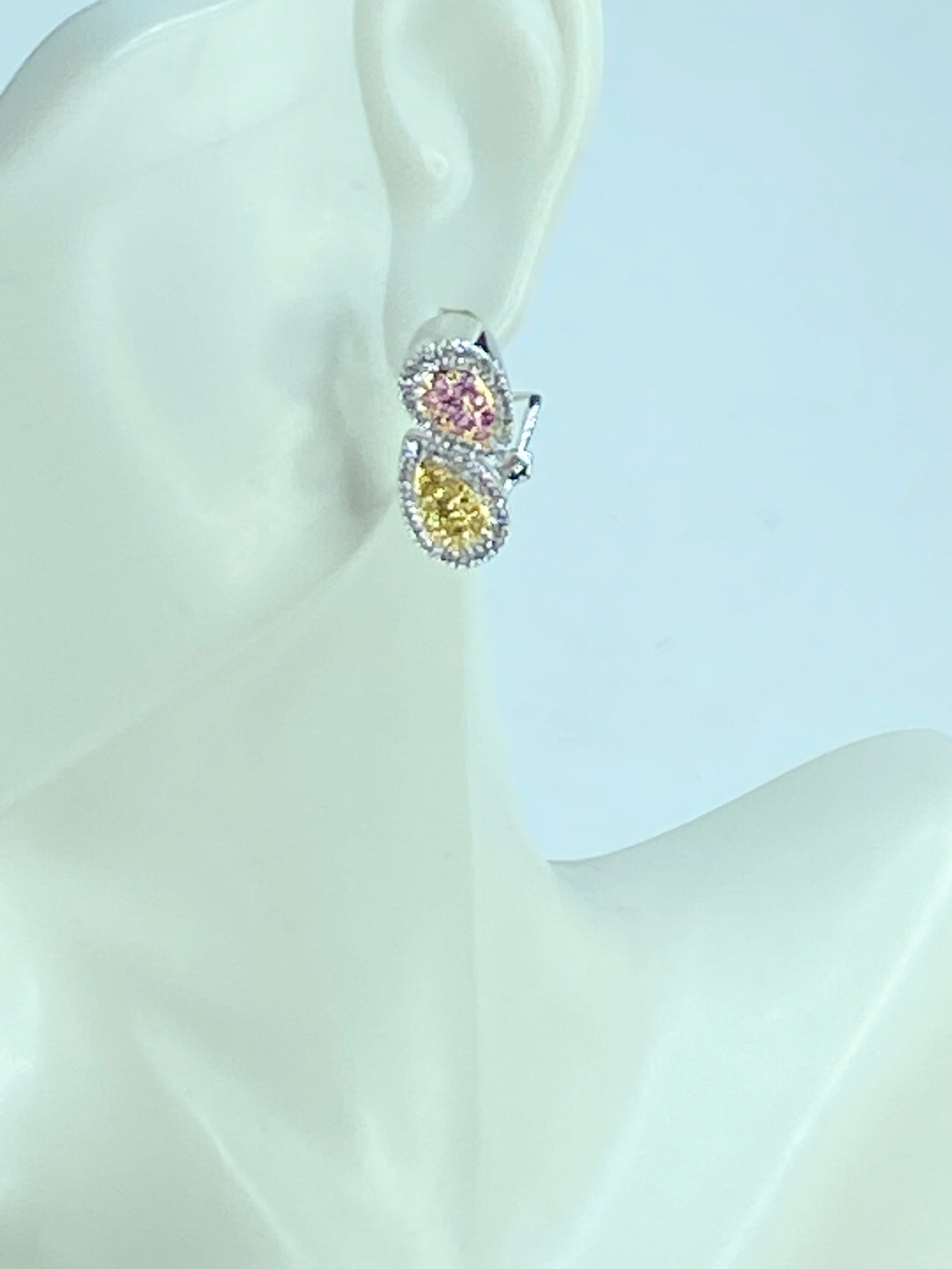 14K White Gold 1.0 Diamond and Pink Yellow Sapphire omega back Earrings JR259