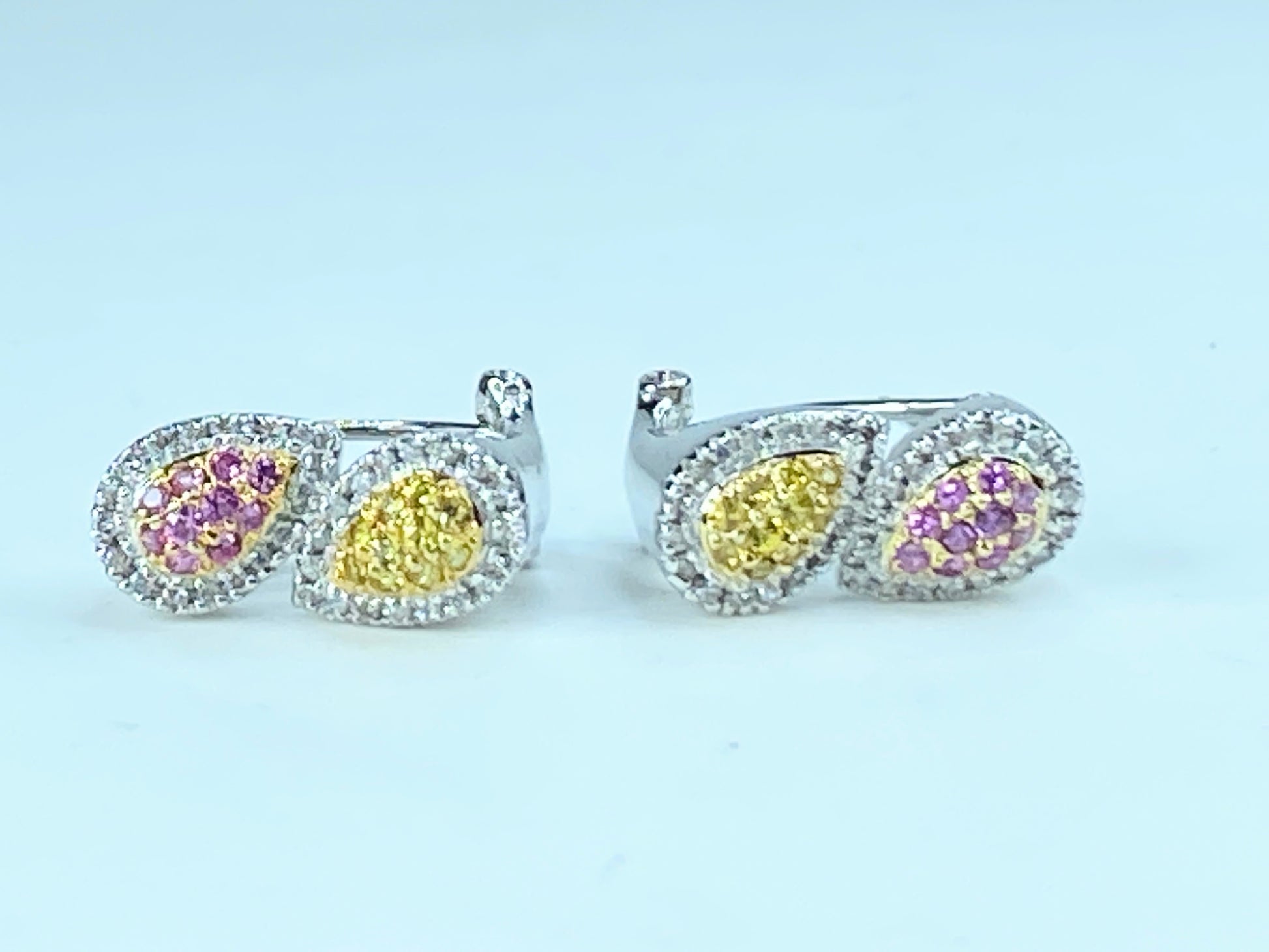 14K White Gold 1.0 Diamond and Pink Yellow Sapphire omega back Earrings JR259