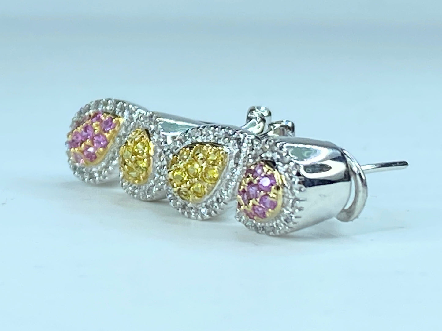 14K White Gold 1.0 Diamond and Pink Yellow Sapphire omega back Earrings JR259