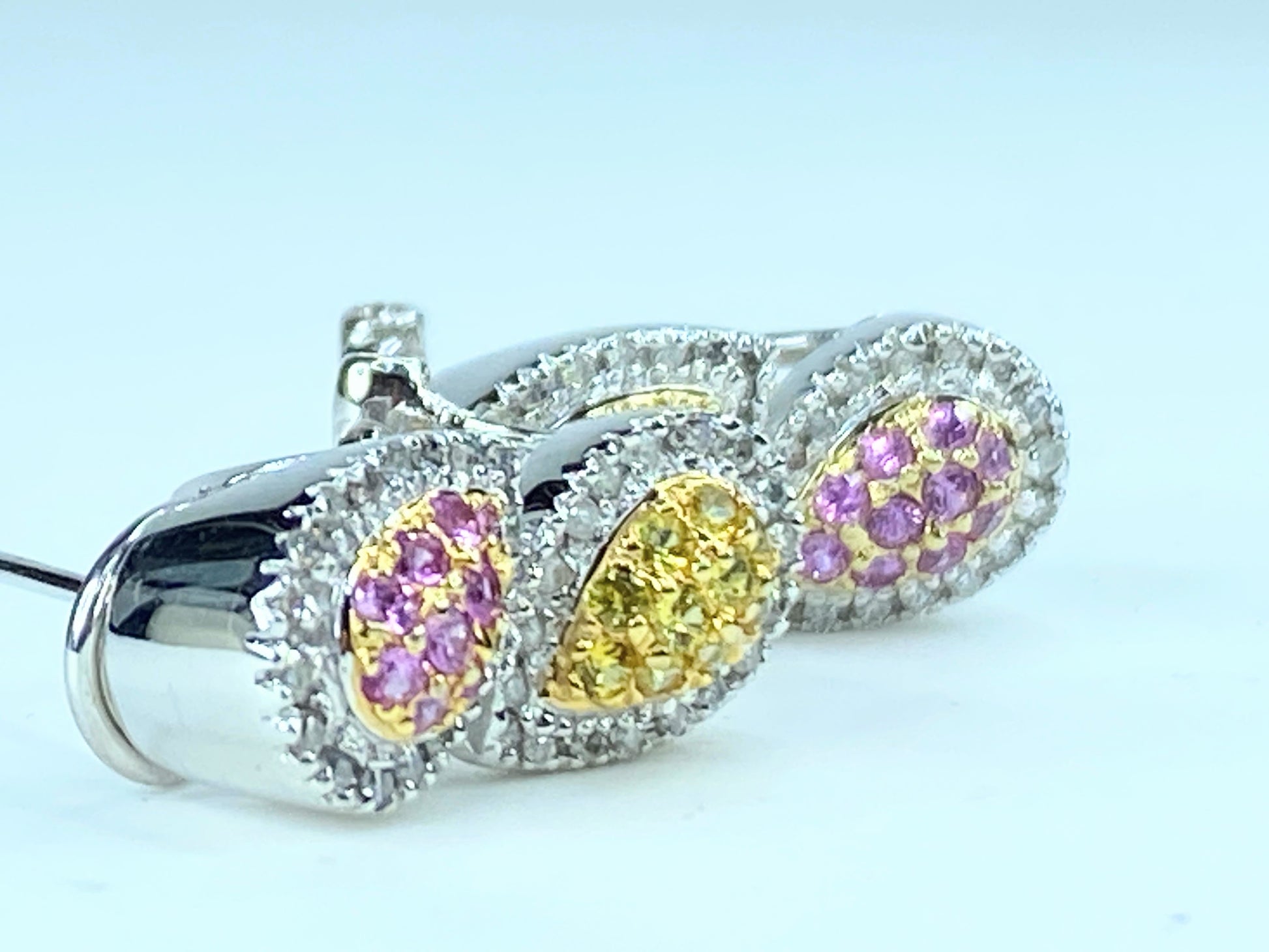 14K White Gold 1.0 Diamond and Pink Yellow Sapphire omega back Earrings JR259
