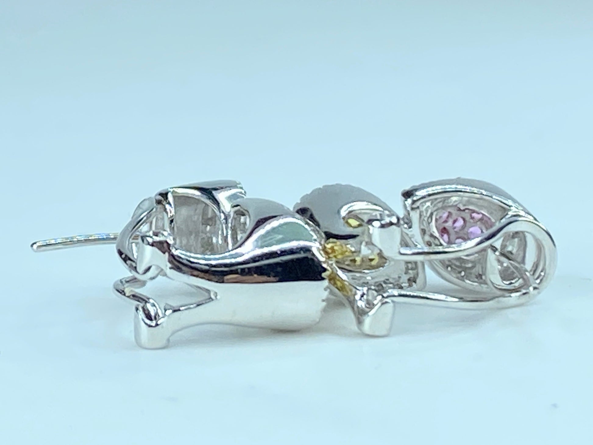 14K White Gold 1.0 Diamond and Pink Yellow Sapphire omega back Earrings JR259