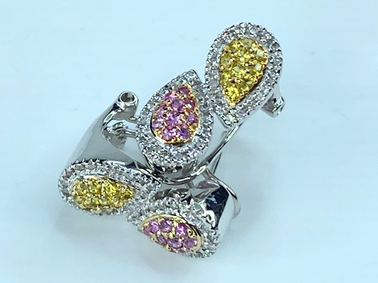14K White Gold 1.0 Diamond and Pink Yellow Sapphire omega back Earrings JR259