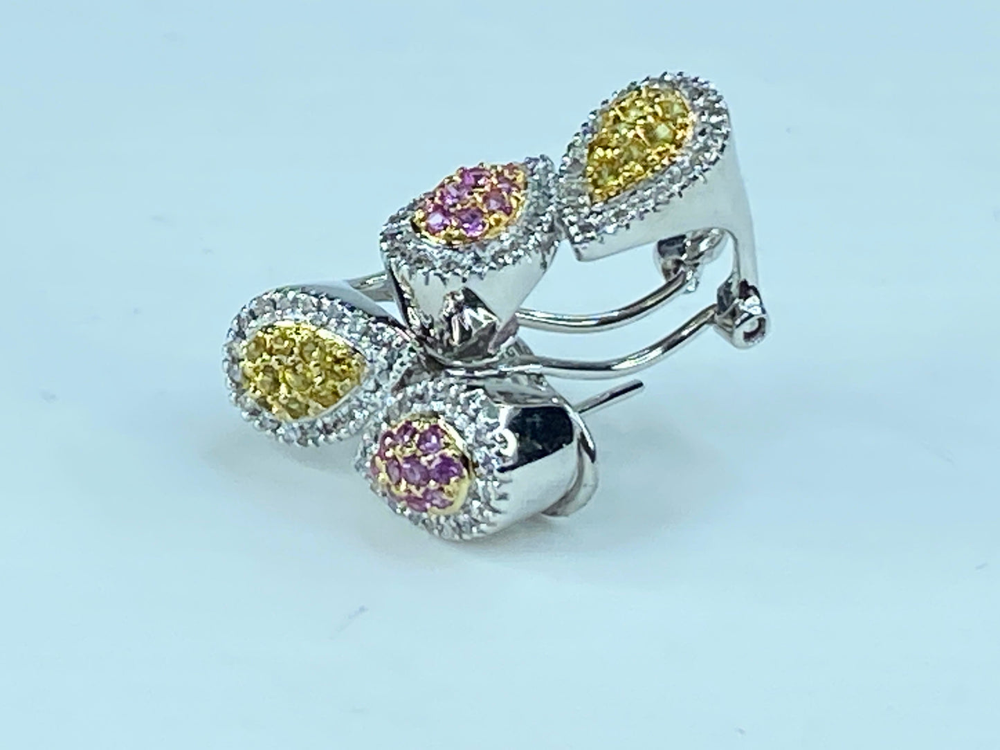 14K White Gold 1.0 Diamond and Pink Yellow Sapphire omega back Earrings JR259