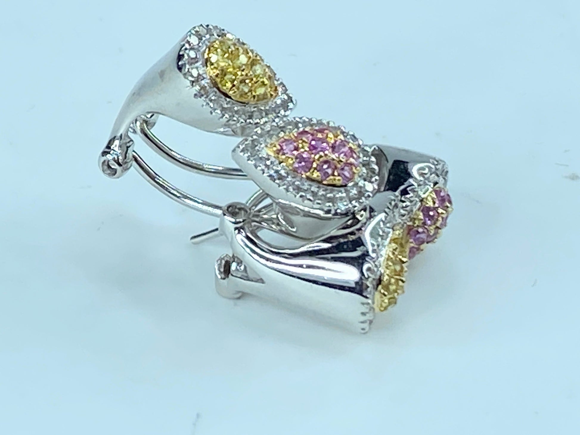 14K White Gold 1.0 Diamond and Pink Yellow Sapphire omega back Earrings JR259