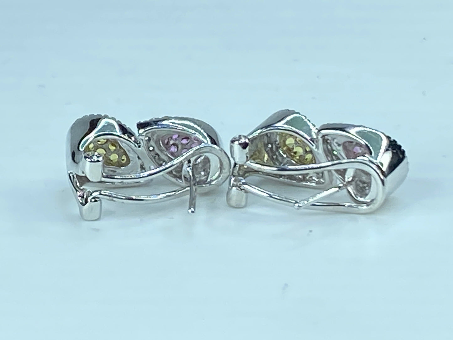 14K White Gold 1.0 Diamond and Pink Yellow Sapphire omega back Earrings JR259