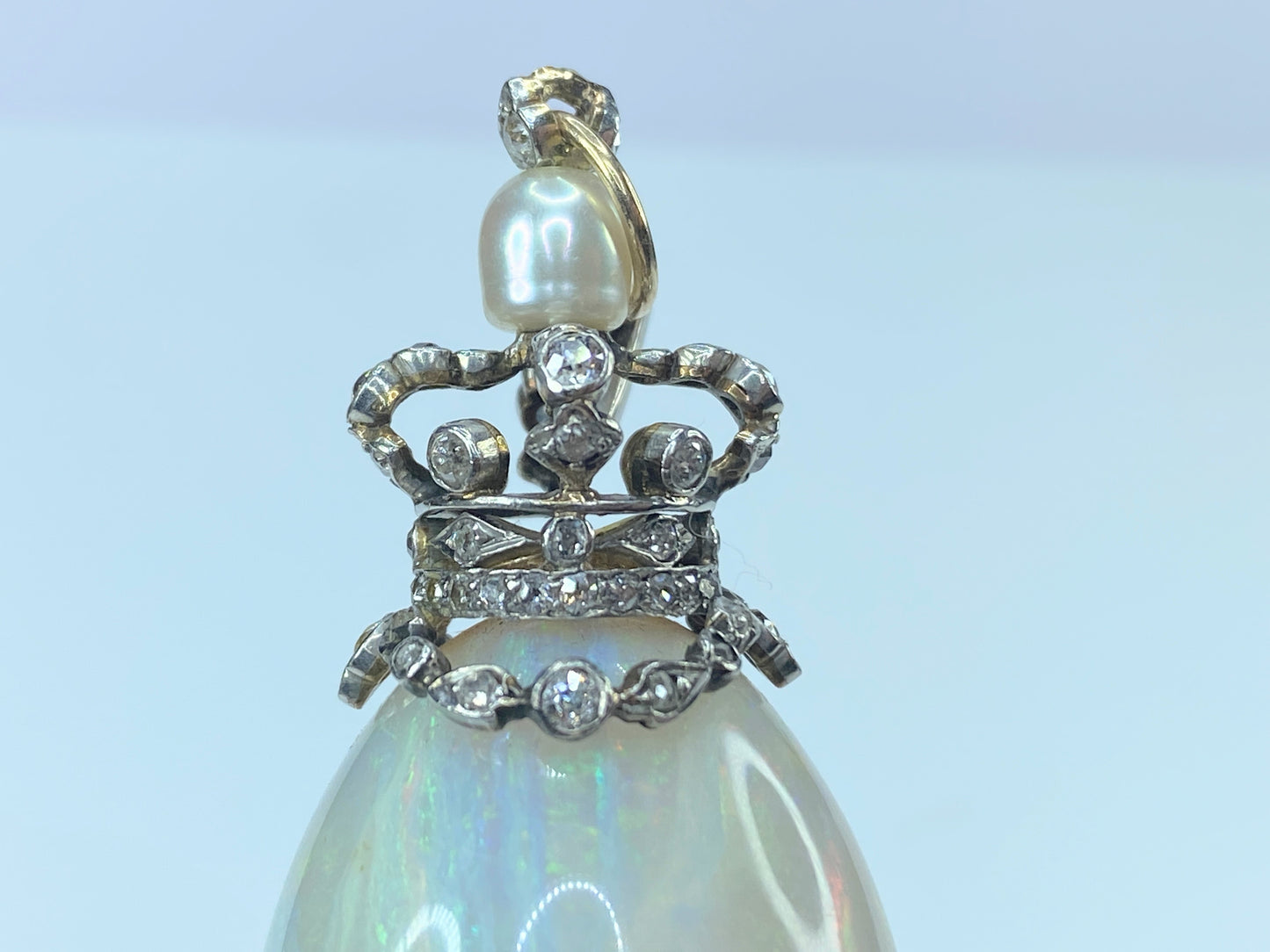Appraised 26,995 Victorian 131.5ct Opal Drop G/Si Diamond pearl pendant JR8282