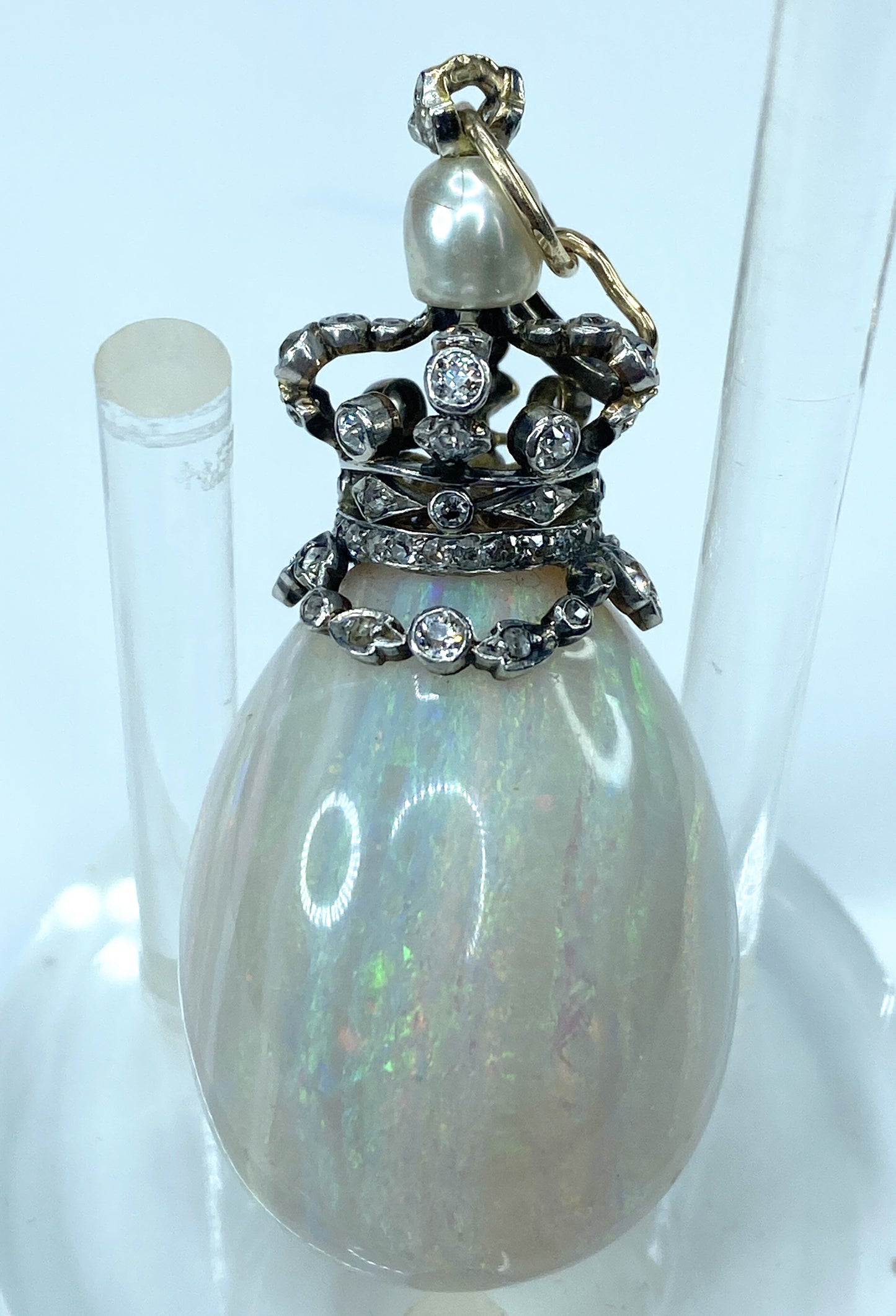 Appraised 26,995 Victorian 131.5ct Opal Drop G/Si Diamond pearl pendant JR8282