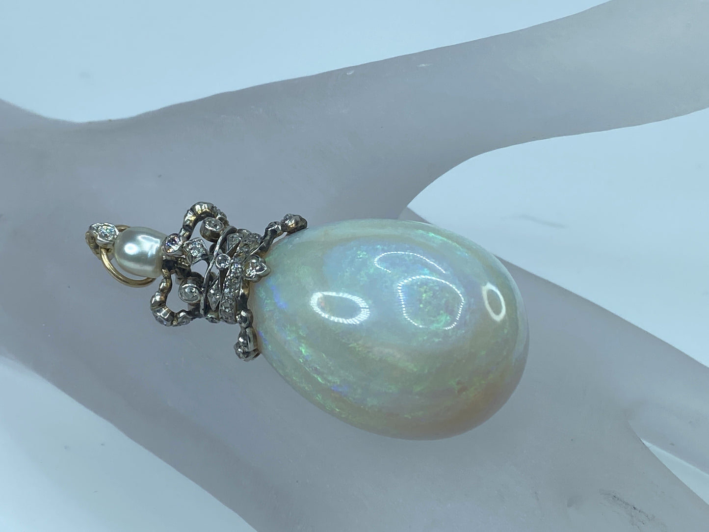 Appraised 26,995 Victorian 131.5ct Opal Drop G/Si Diamond pearl pendant JR8282