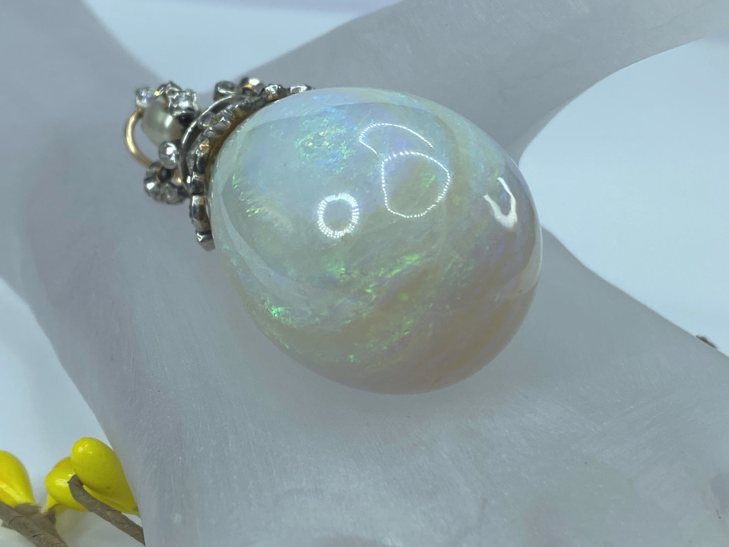Appraised 26,995 Victorian 131.5ct Opal Drop G/Si Diamond pearl pendant JR8282