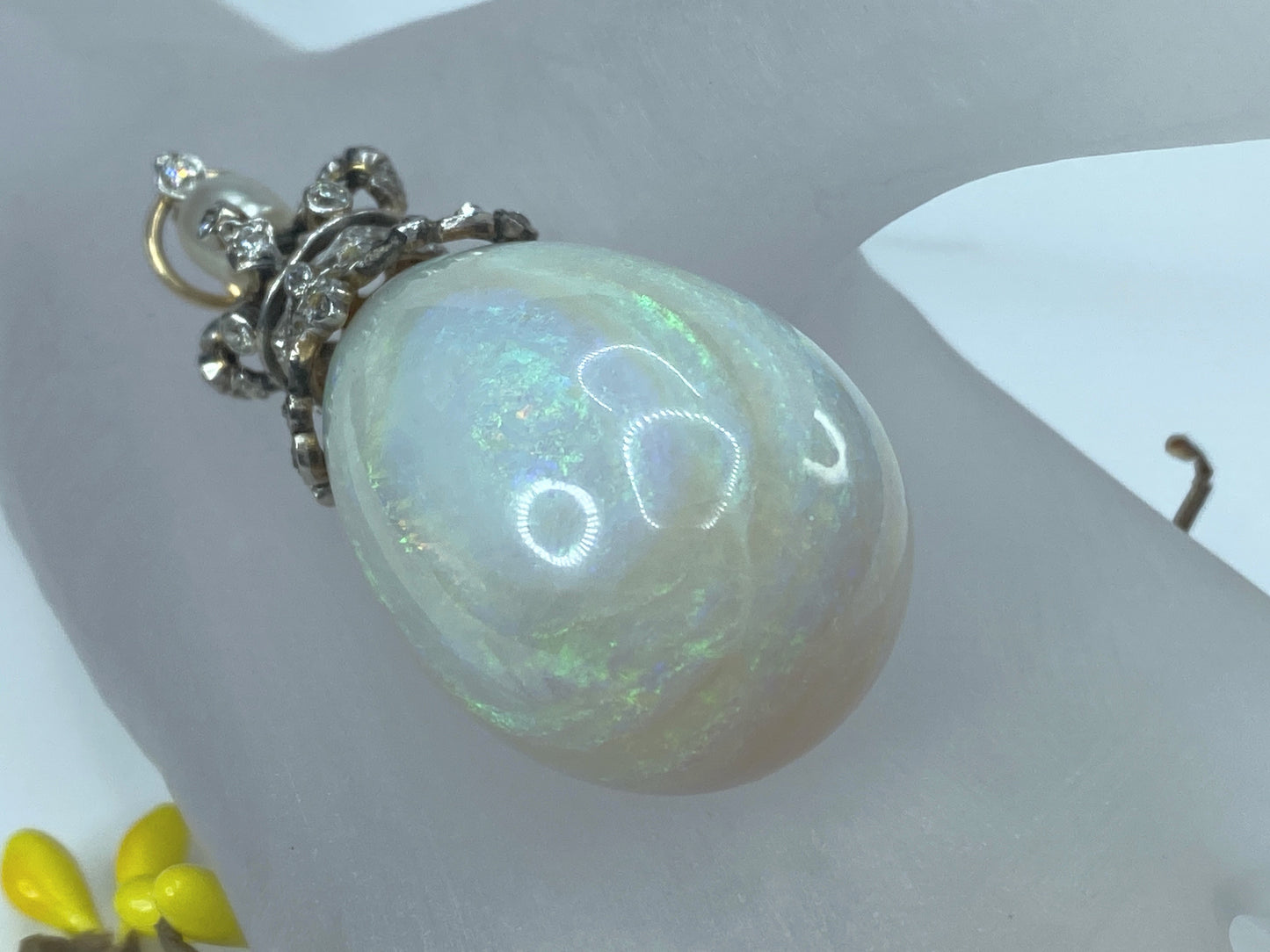 Appraised 26,995 Victorian 131.5ct Opal Drop G/Si Diamond pearl pendant JR8282