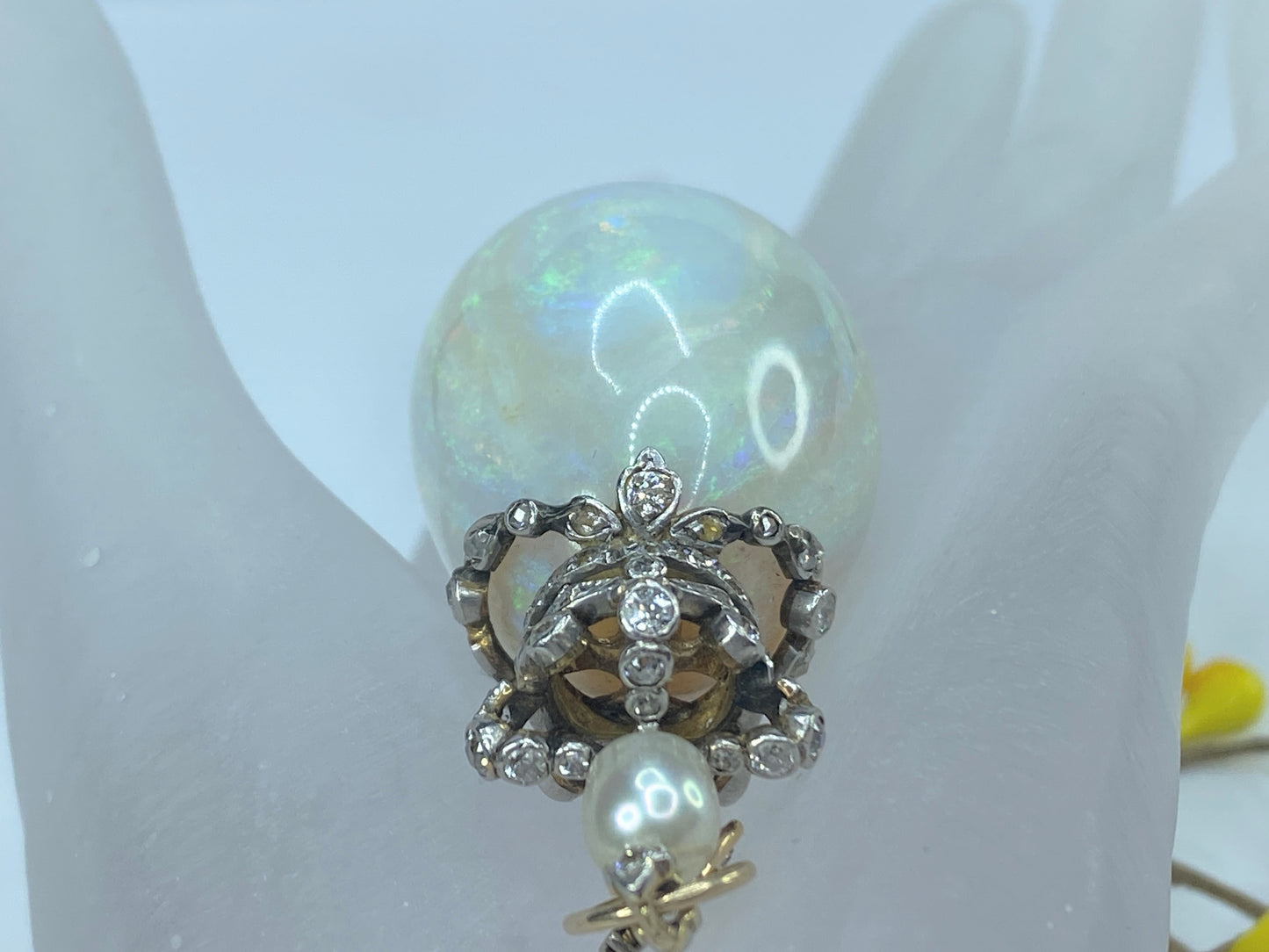 Appraised 26,995 Victorian 131.5ct Opal Drop G/Si Diamond pearl pendant JR8282