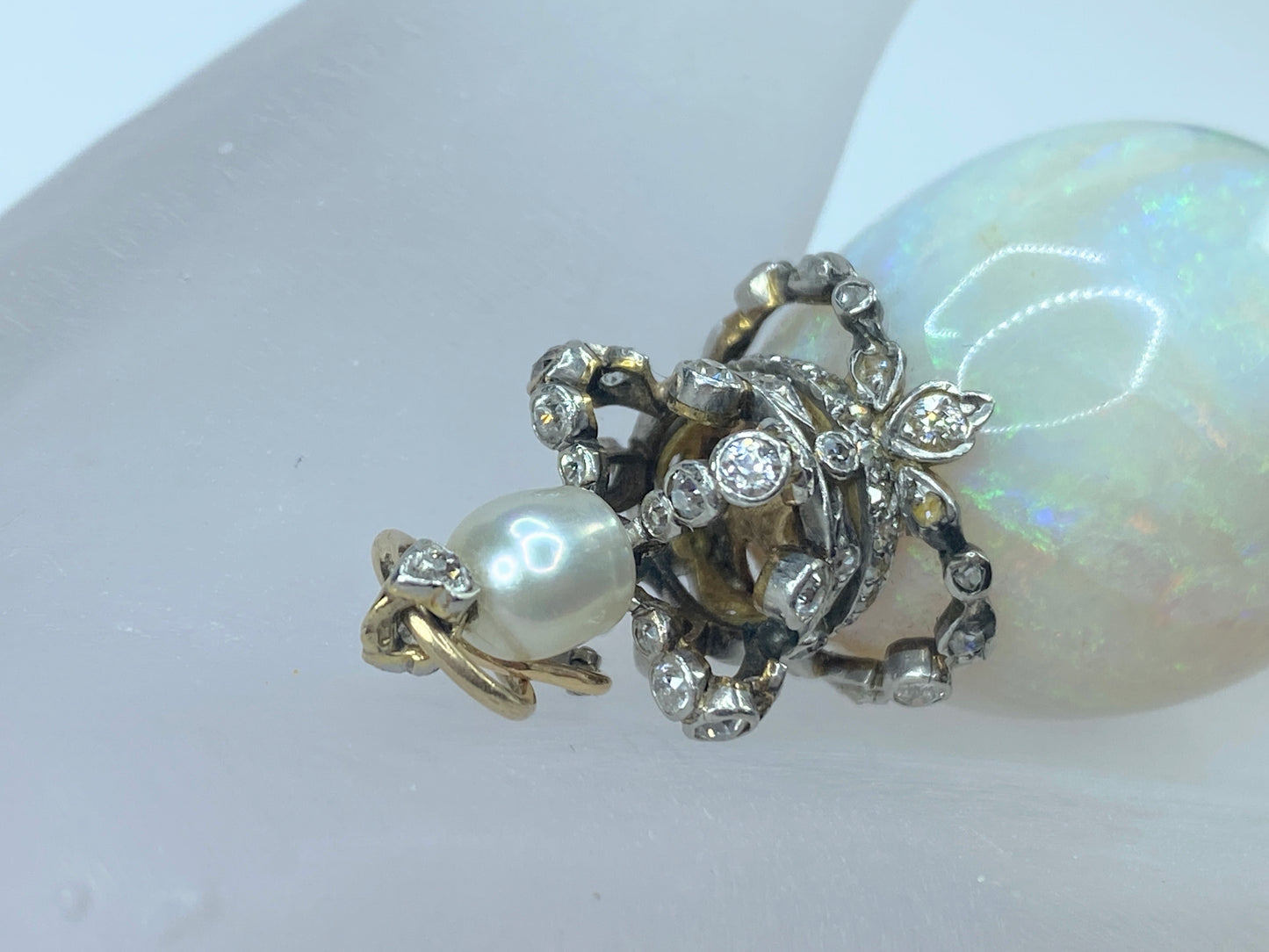 Appraised 26,995 Victorian 131.5ct Opal Drop G/Si Diamond pearl pendant JR8282