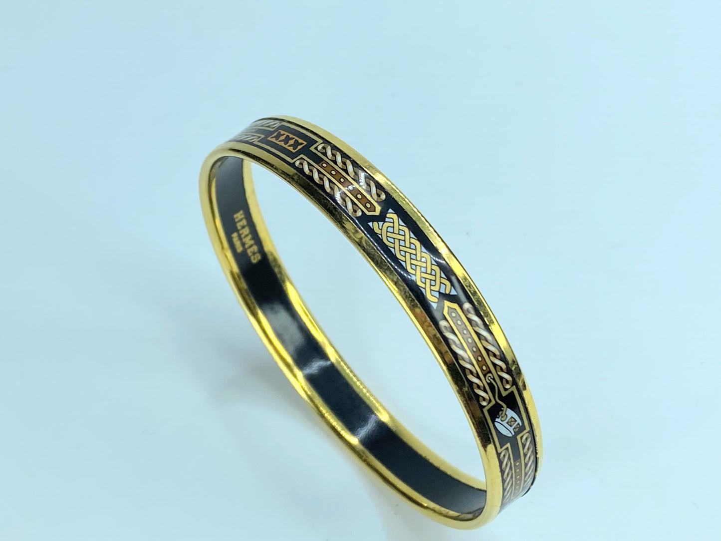 Hermès Black Narrow Enamel Cloisonne Bangle 65 with box GS221