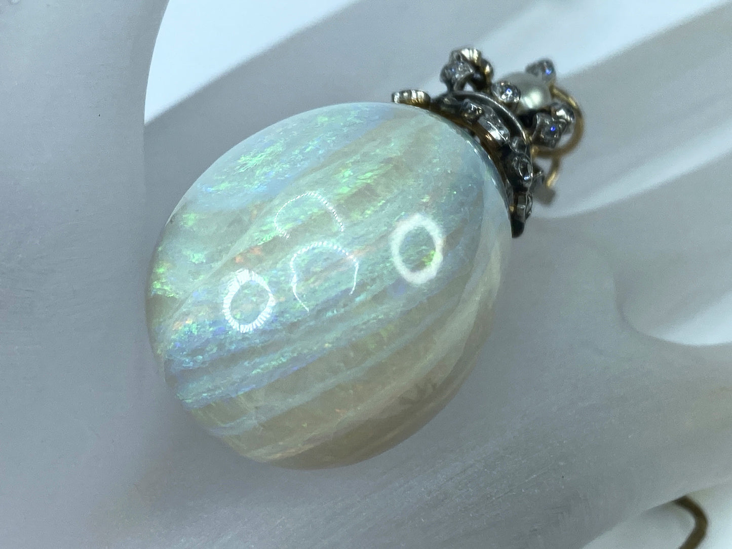 Appraised 26,995 Victorian 131.5ct Opal Drop G/Si Diamond pearl pendant JR8282