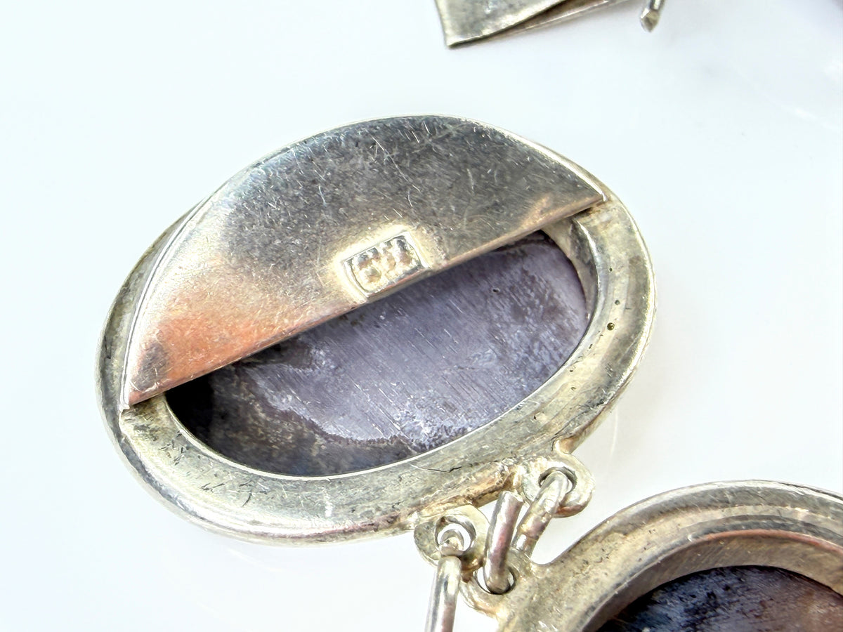 Early Century Sterling Silver Hand-Carved MOP Cameo Bracelet 7" 34.2g JR2183