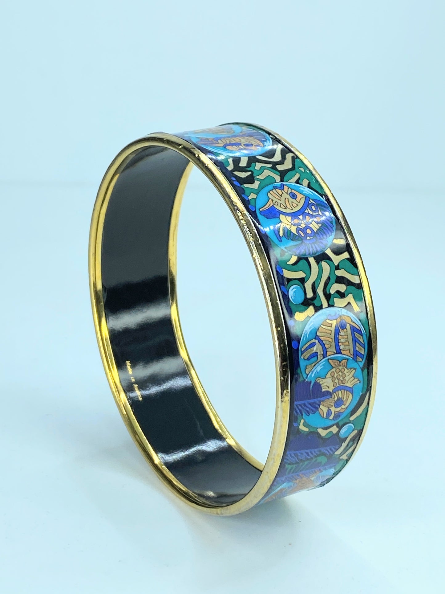 Hermès Hermes Enamel GM Bangle Gold Navy Multicolor Golden Metallic in box GS224