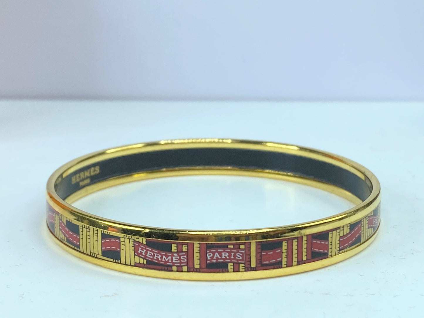 Red Hermès 10mm Narrow Enamel Bangle Costume Bracelet 8" no box GS581