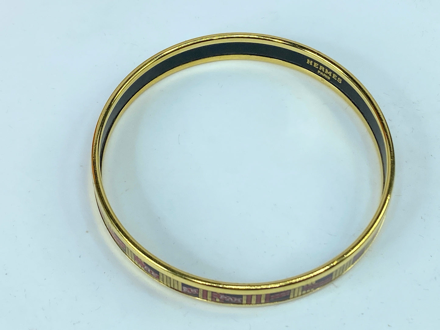 Red Hermès 10mm Narrow Enamel Bangle Costume Bracelet 8" no box GS581