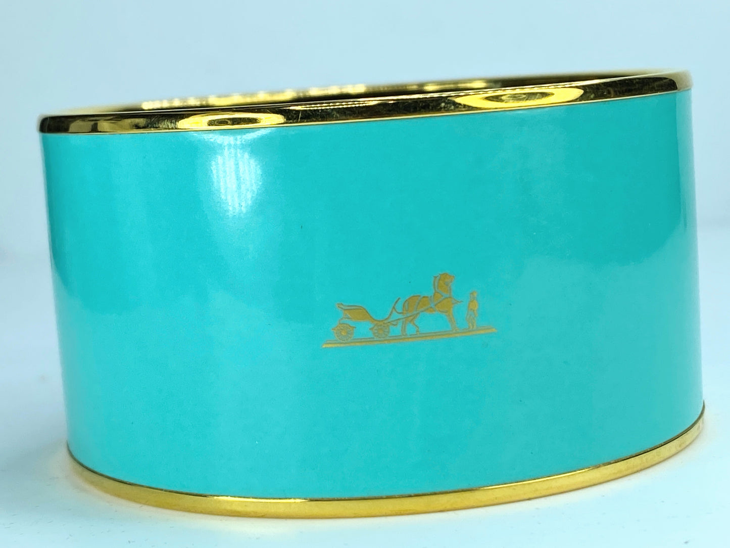 Hermes Bleu Maldives Enamel 37mm Extra Wide Sellier Bangle Bracelet in box GS225