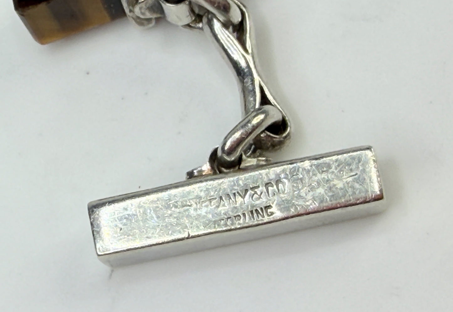 Vintage Tiffany & Co Sterling Silver Tiger Eye Bar Cufflinks 13g SS223