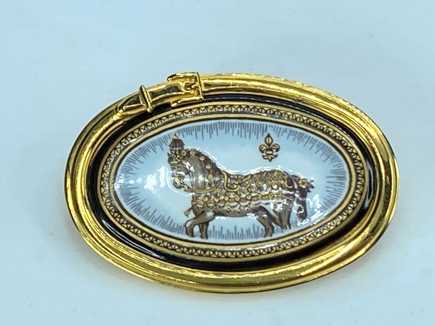 Hermès Imprime Cheval grand Apparat gold Plated Enamel Cloisonne Brooch GS228
