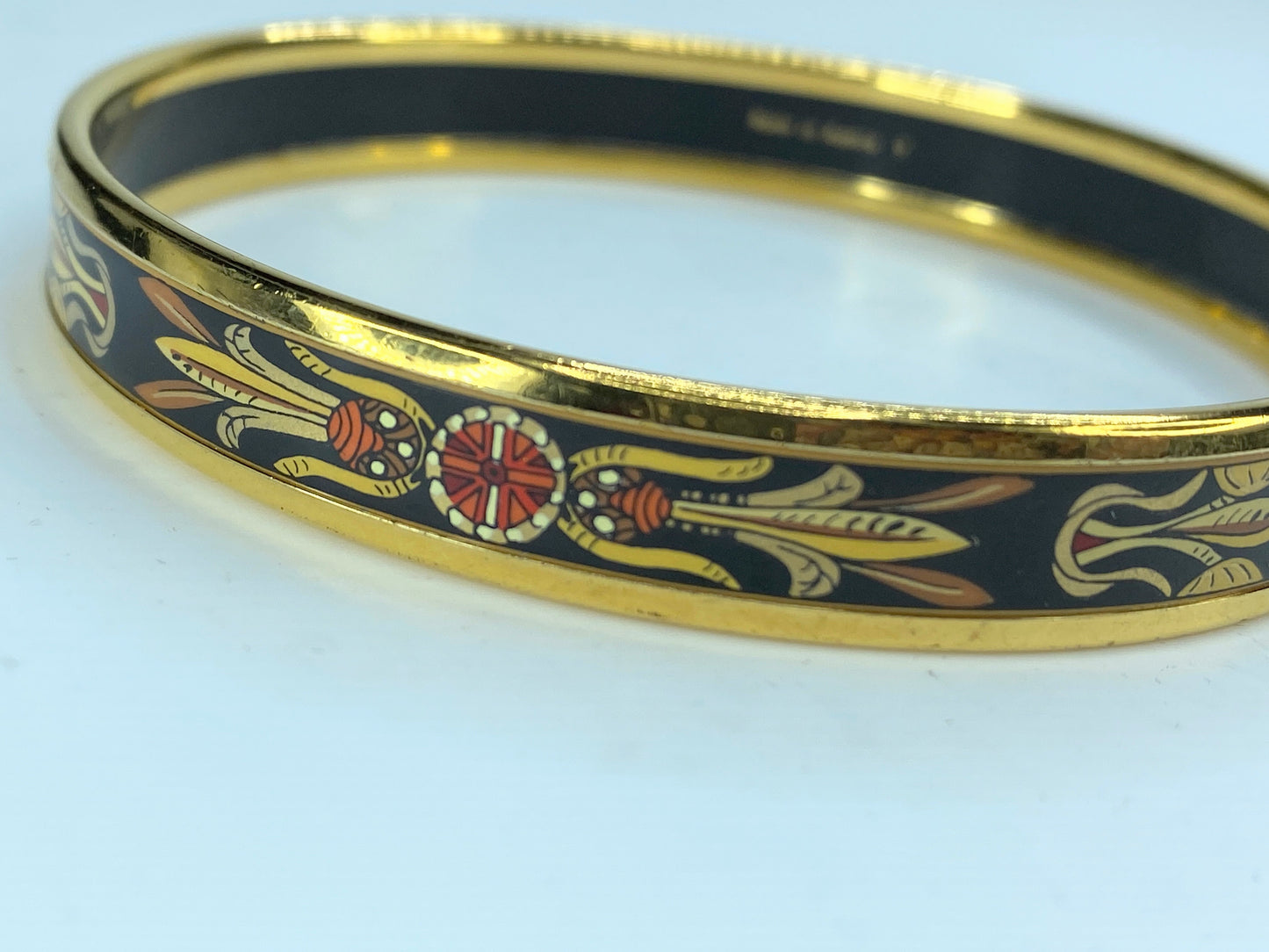 Hermes Enamel printed narrow Dream-Catches feather bangle 10mm 7.75" GS231