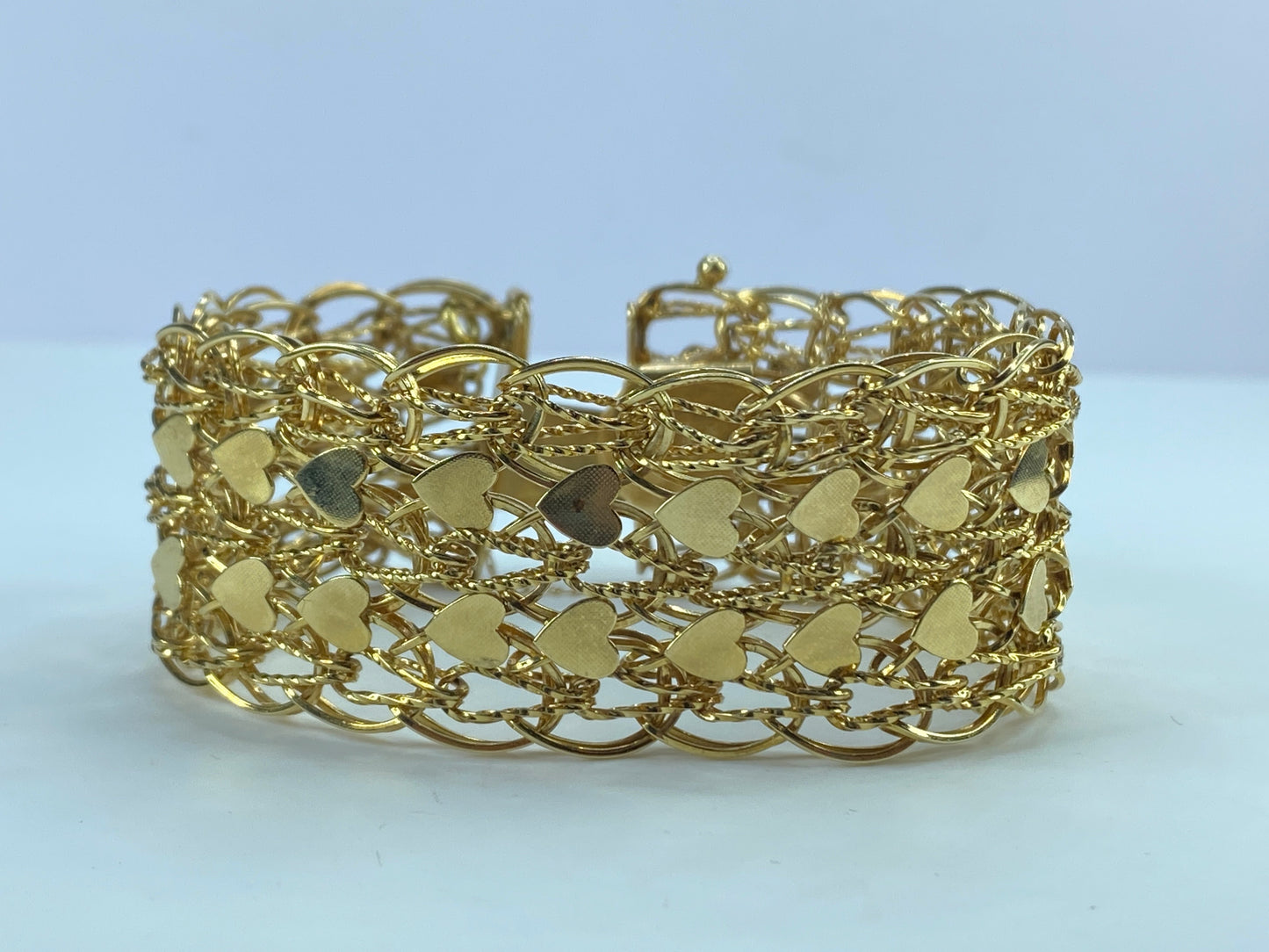 Wide Triple link chains double links heart charm in 14K by Goldbar