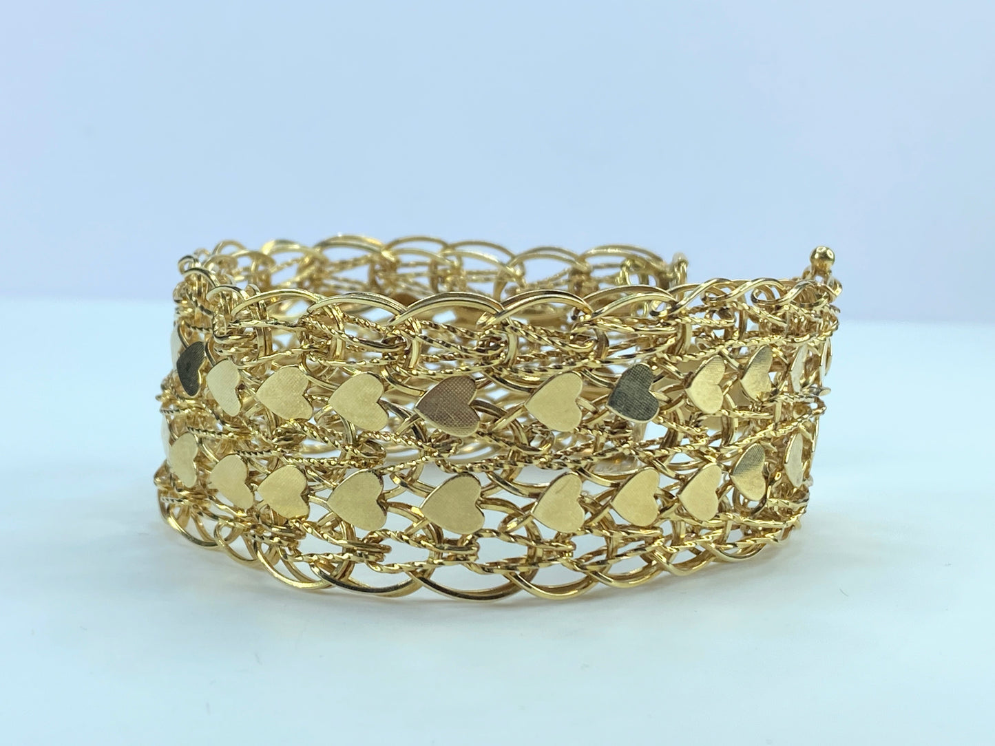 Wide Triple link chains double links heart charm in 14K by Goldbar
