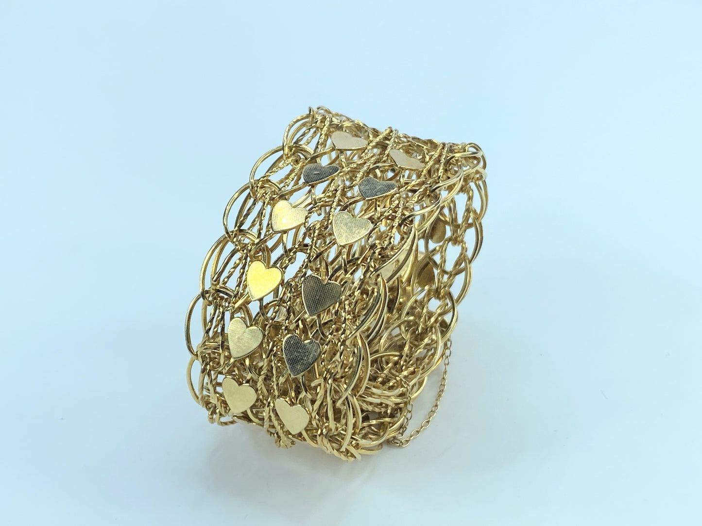 Wide Triple link chains double links heart charm in 14K by Goldbar