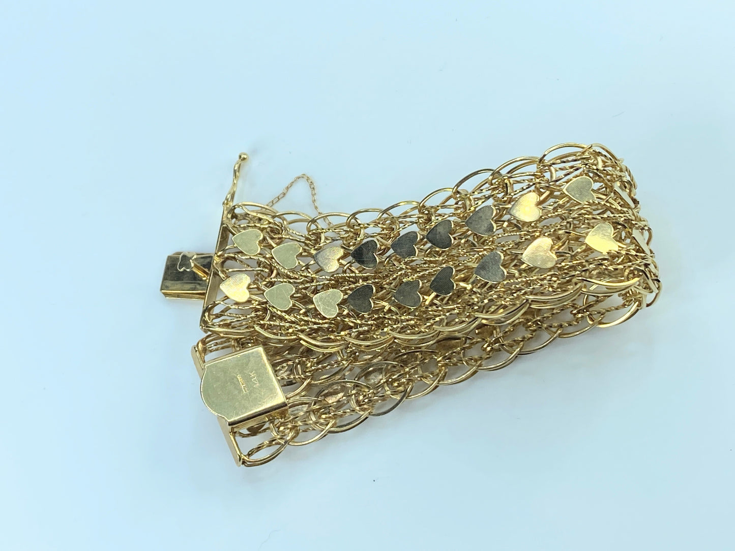 Wide Triple link chains double links heart charm in 14K by Goldbar