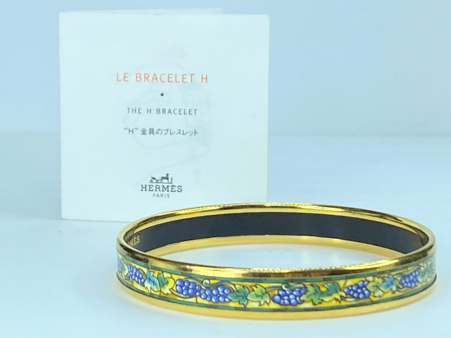 Hermes Enamel Cloisonne gold Vineyard Grape 10mm Bangle 8" GS236