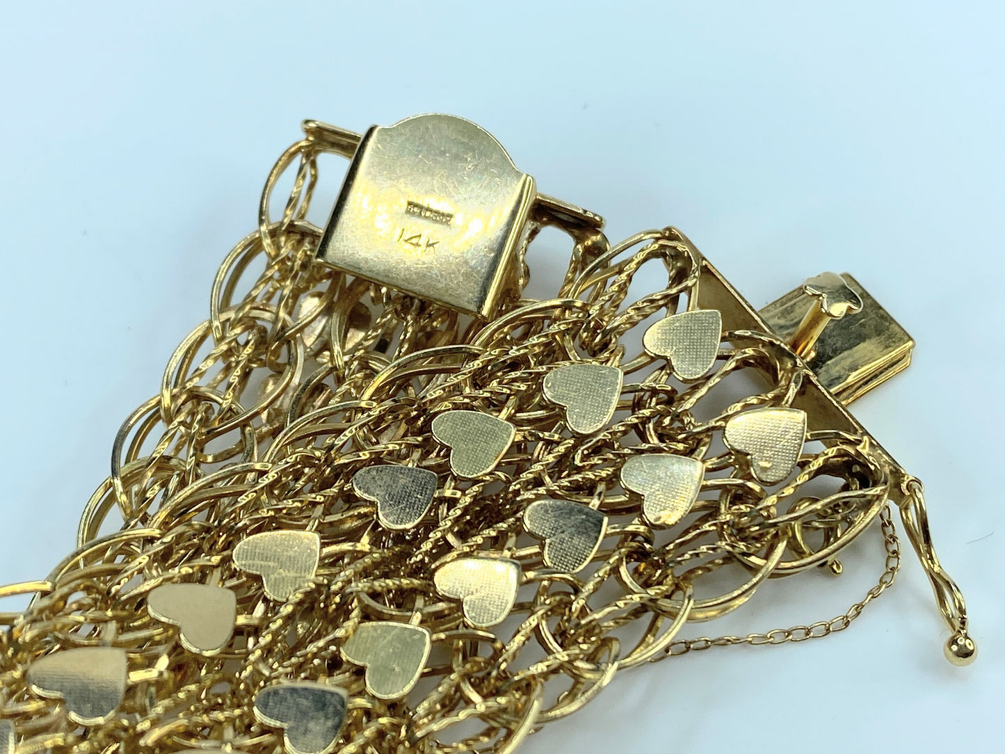 Wide Triple link chains double links heart charm in 14K by Goldbar