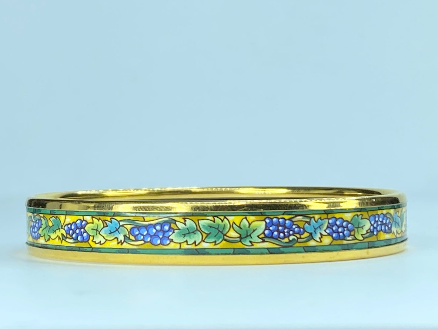 Hermes Enamel Cloisonne gold Vineyard Grape 10mm Bangle 8" GS236