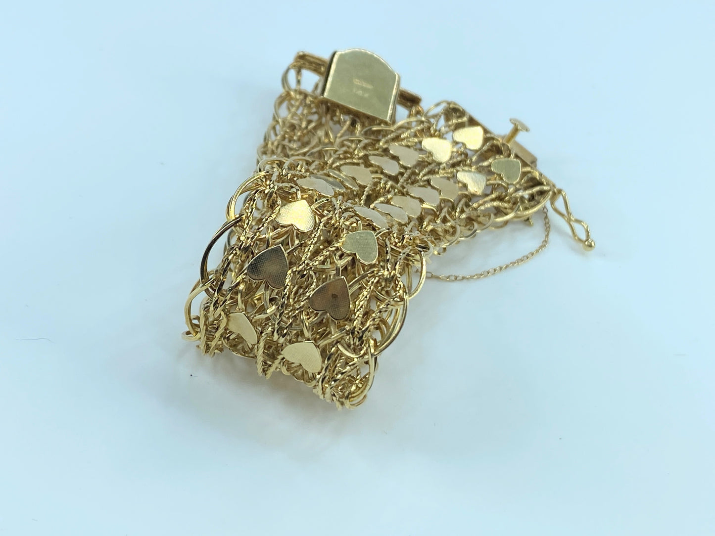 Wide Triple link chains double links heart charm in 14K by Goldbar