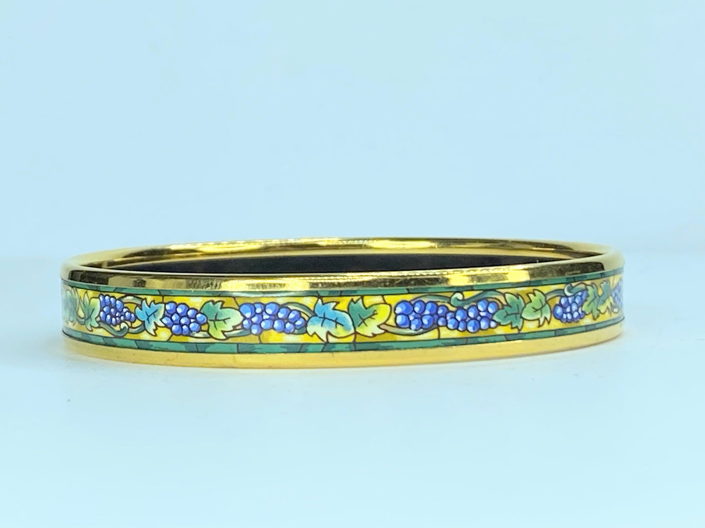 Hermes Enamel Cloisonne gold Vineyard Grape 10mm Bangle 8" GS236