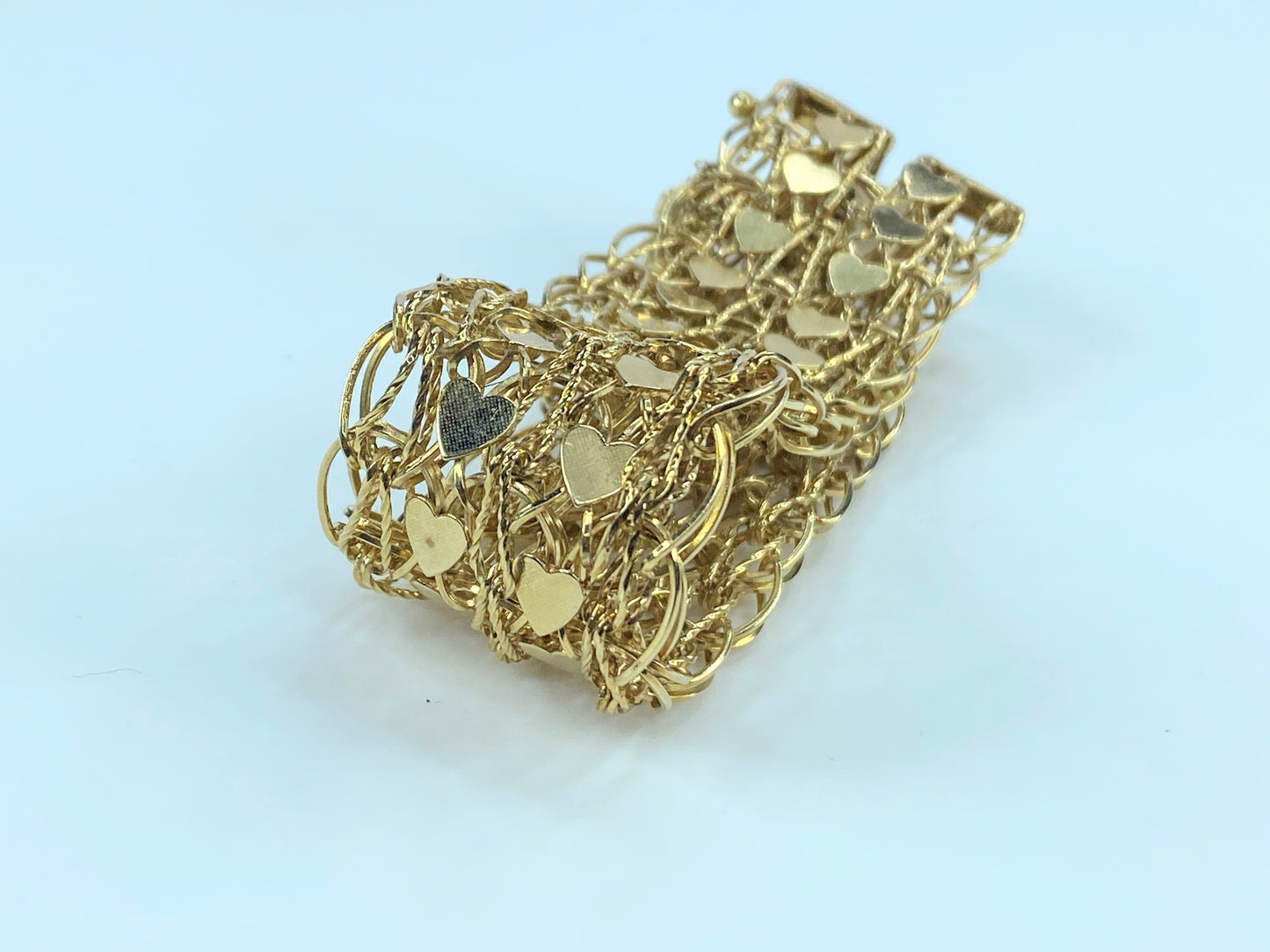 Wide Triple link chains double links heart charm in 14K by Goldbar