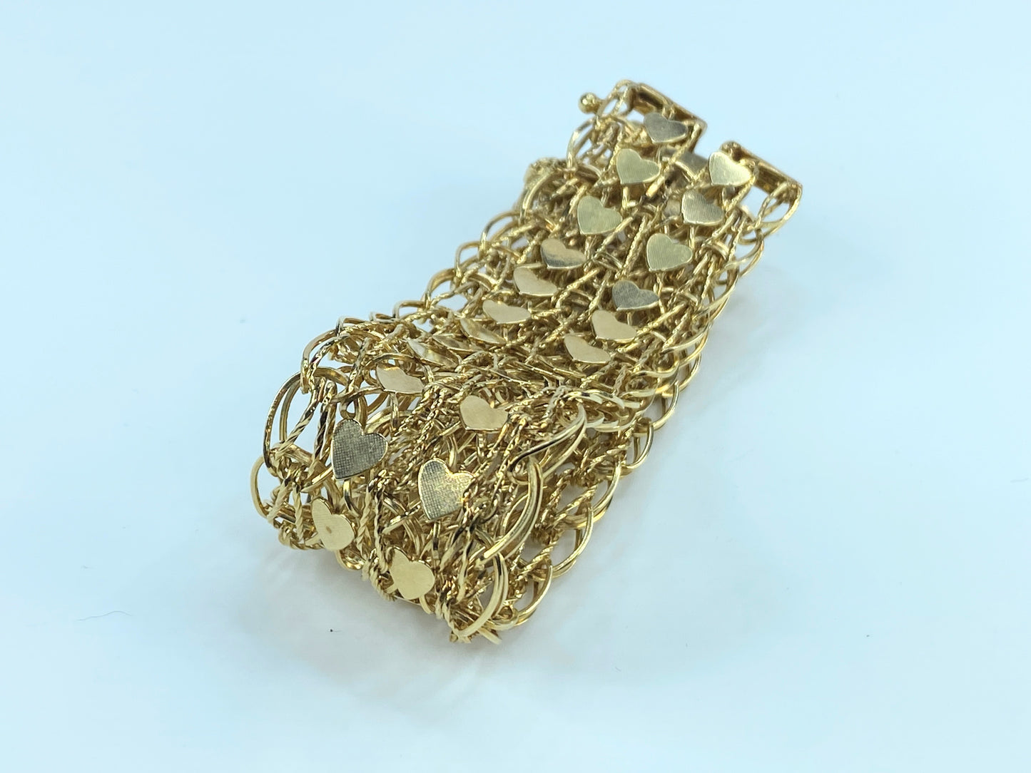 Wide Triple link chains double links heart charm in 14K by Goldbar
