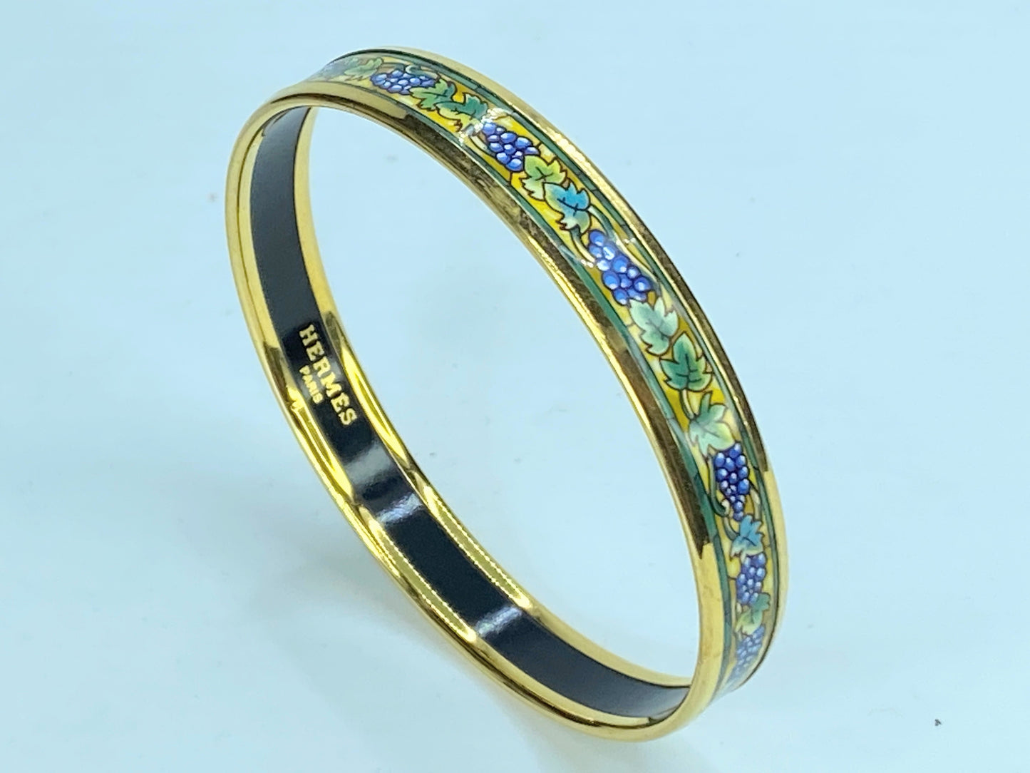 Hermes Enamel Cloisonne gold Vineyard Grape 10mm Bangle 8" GS236