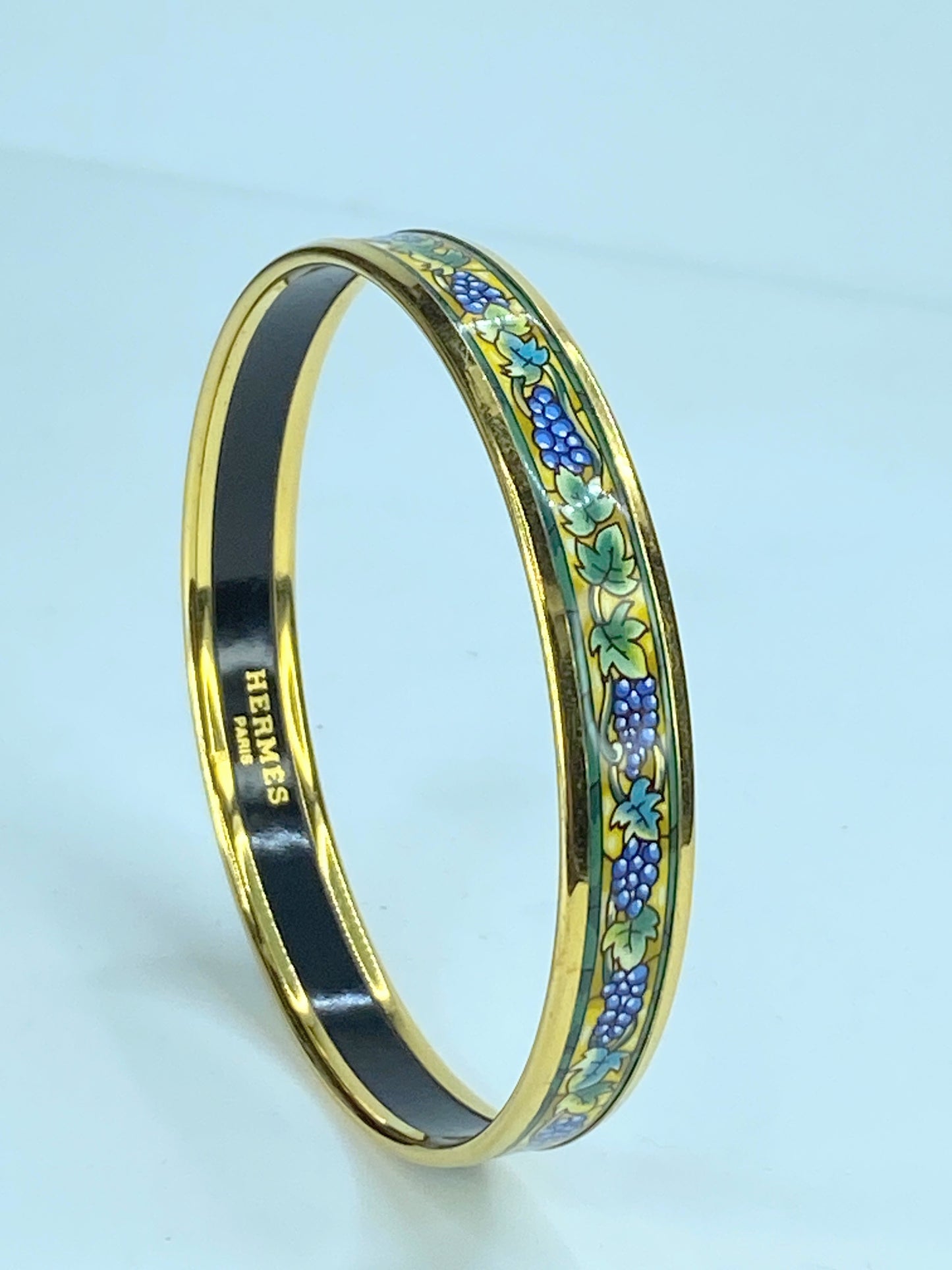 Hermes Enamel Cloisonne gold Vineyard Grape 10mm Bangle 8" GS236