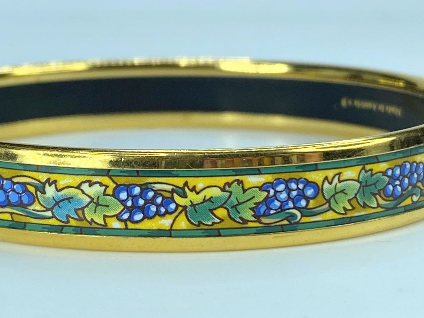 Hermes Enamel Cloisonne gold Vineyard Grape 10mm Bangle 8" GS236