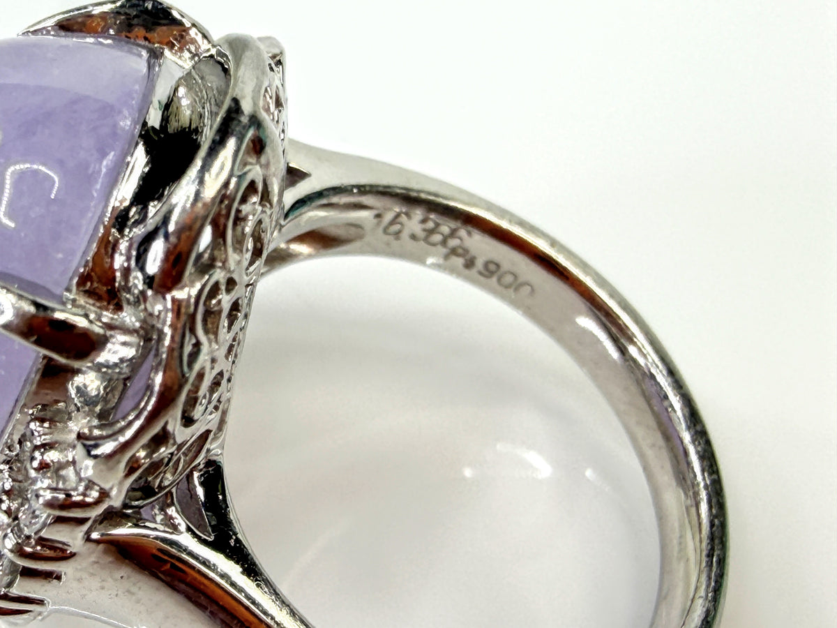 Vintage Platinum 16.97ct Natural Lavender Jade Diamond Cocktail Ring s6 14.7g JR2202
