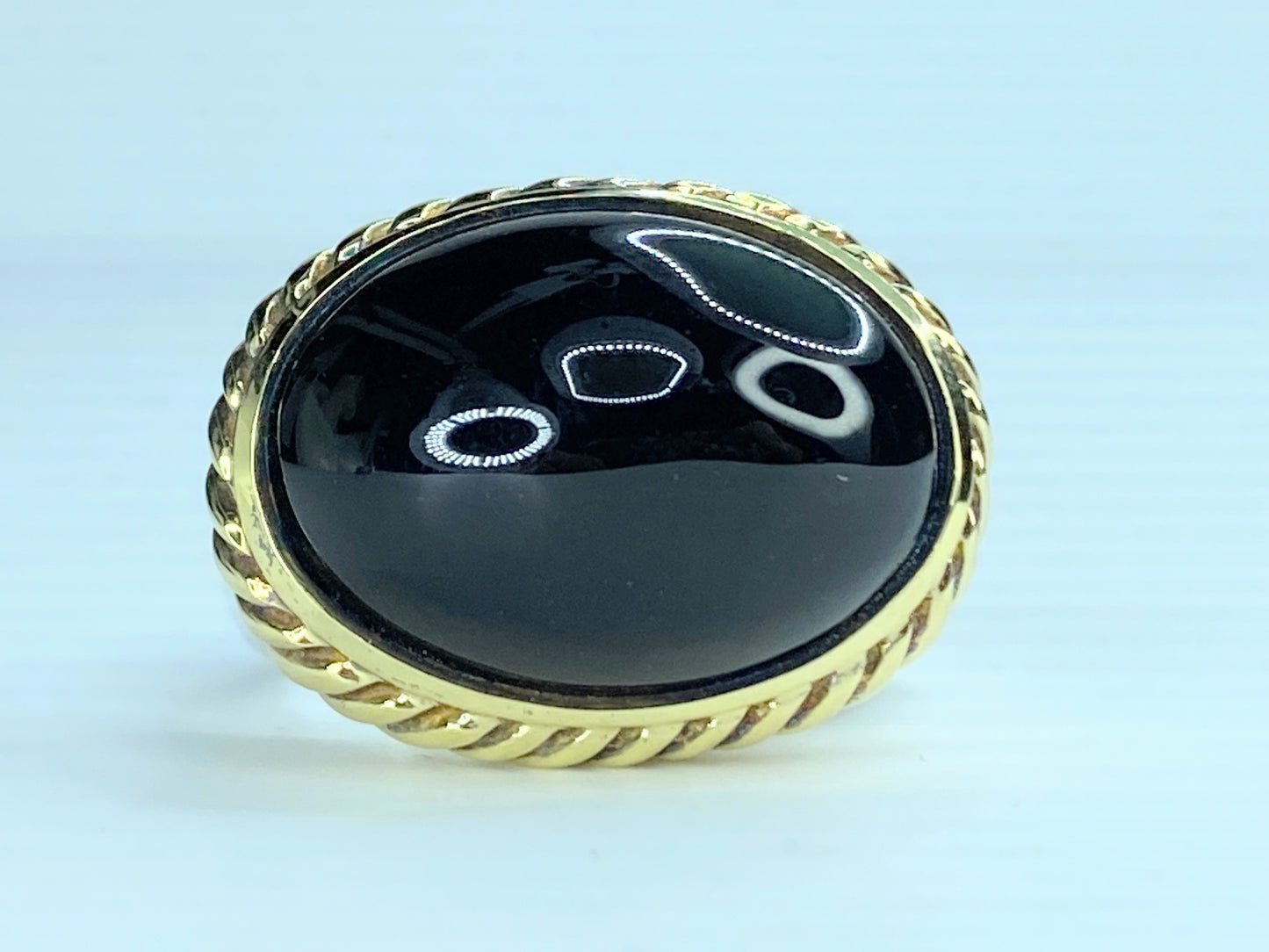 David Yurman Noblesse large oval Onyx Sterling 925 /750 Gold Ring 11.6g s6 JR236