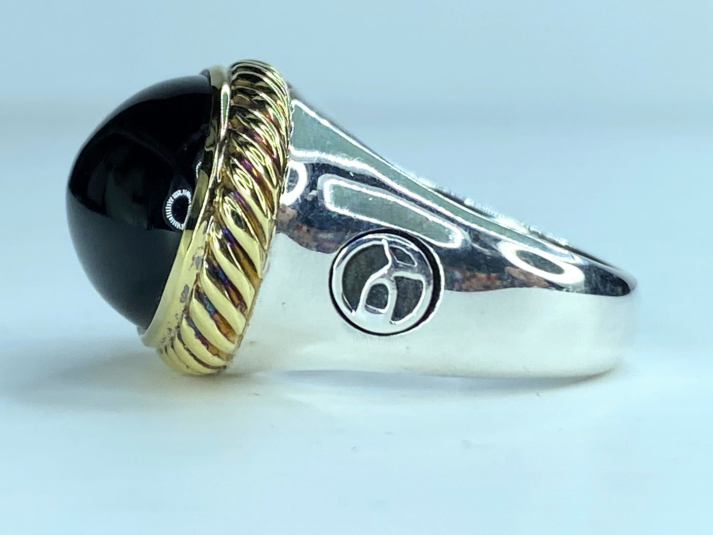 David Yurman Noblesse large oval Onyx Sterling 925 /750 Gold Ring 11.6g s6 JR236