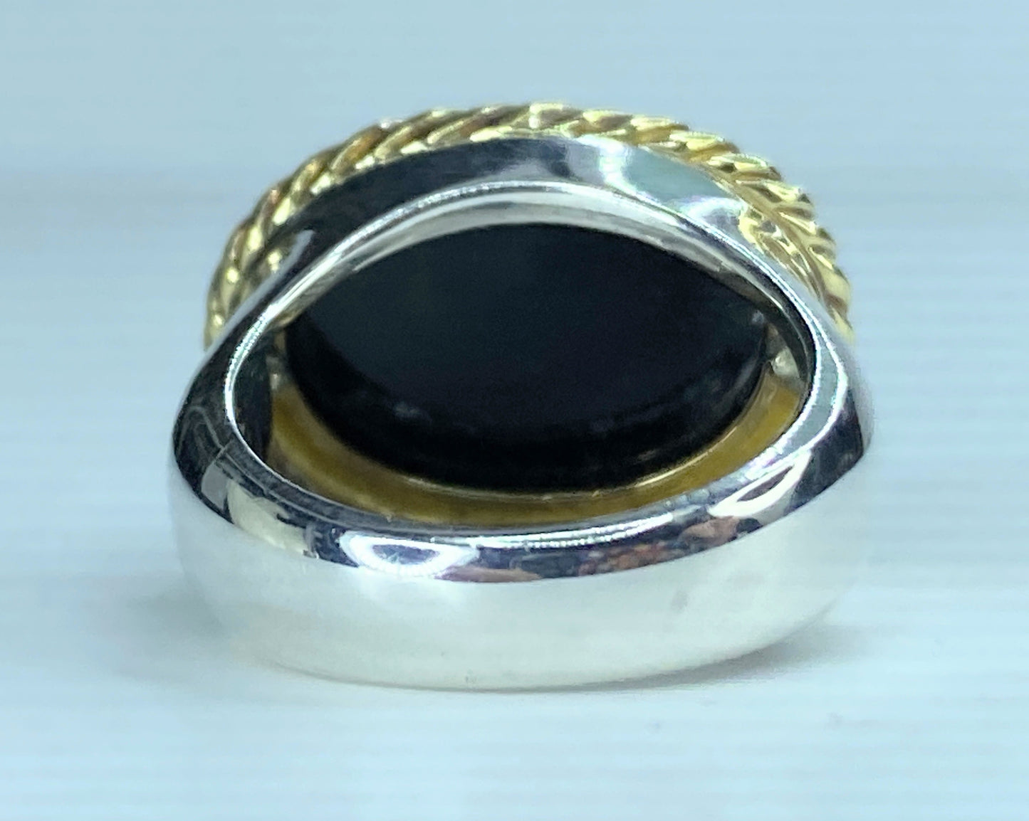 David Yurman Noblesse large oval Onyx Sterling 925 /750 Gold Ring 11.6g s6 JR236