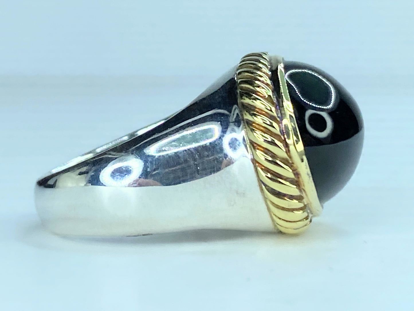 David Yurman Noblesse large oval Onyx Sterling 925 /750 Gold Ring 11.6g s6 JR236