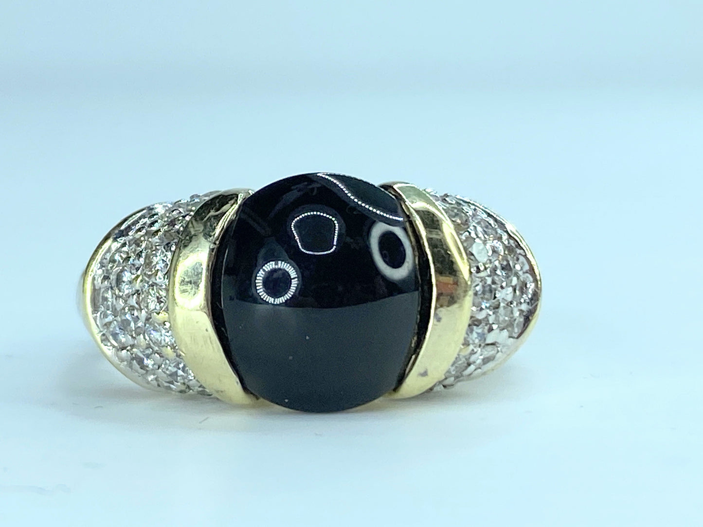 David Yurman Noblesse large oval Onyx Sterling 925 /750 Gold Ring 11.6g s6 JR236