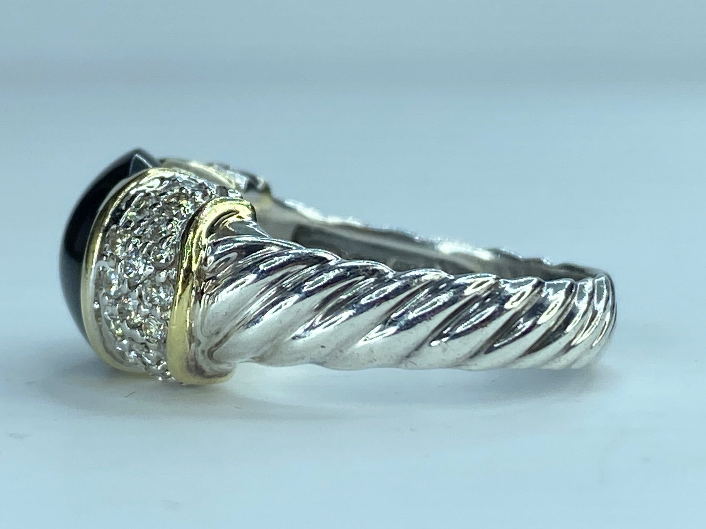 David Yurman Noblesse large oval Onyx Sterling 925 /750 Gold Ring 11.6g s6 JR236