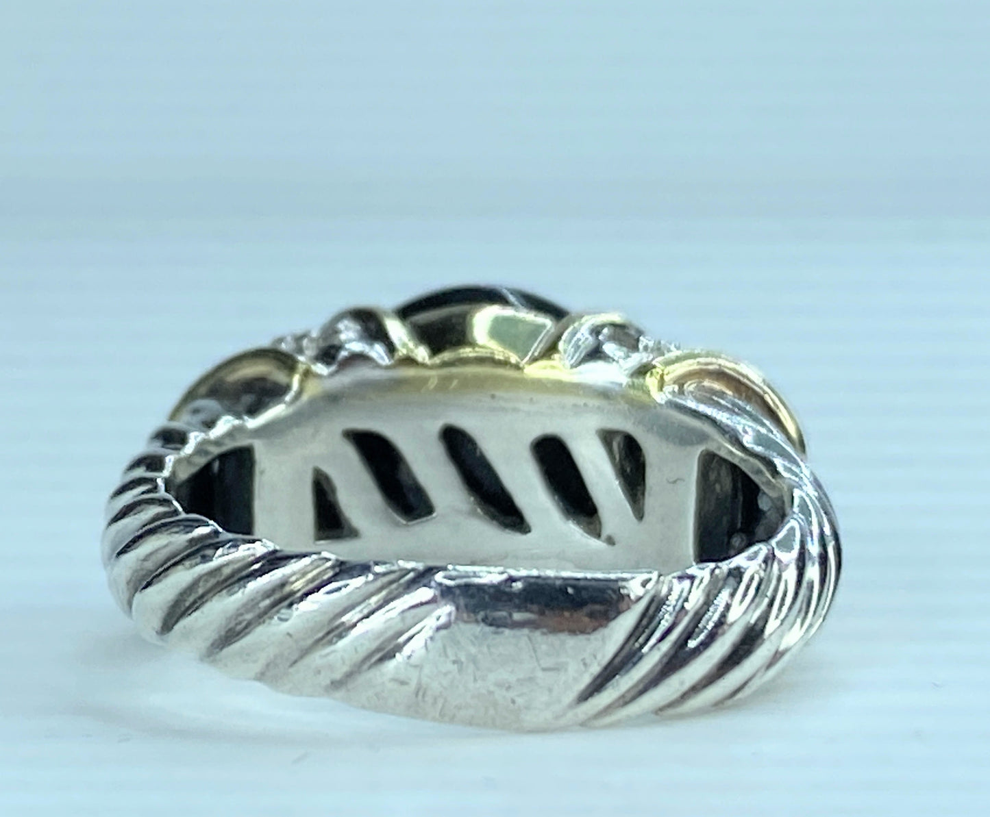 David Yurman Noblesse large oval Onyx Sterling 925 /750 Gold Ring 11.6g s6 JR236
